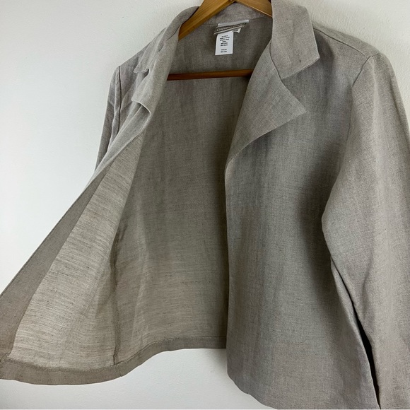 Linen Blend Lagenlook Minimalist VTG Coldwater Creek Beige Open Front Cardigan - Picture 7 of 11